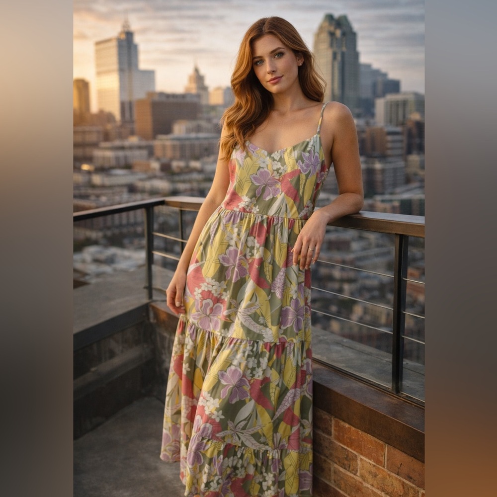 SO Floral Dress with Pink and Yellow Hues